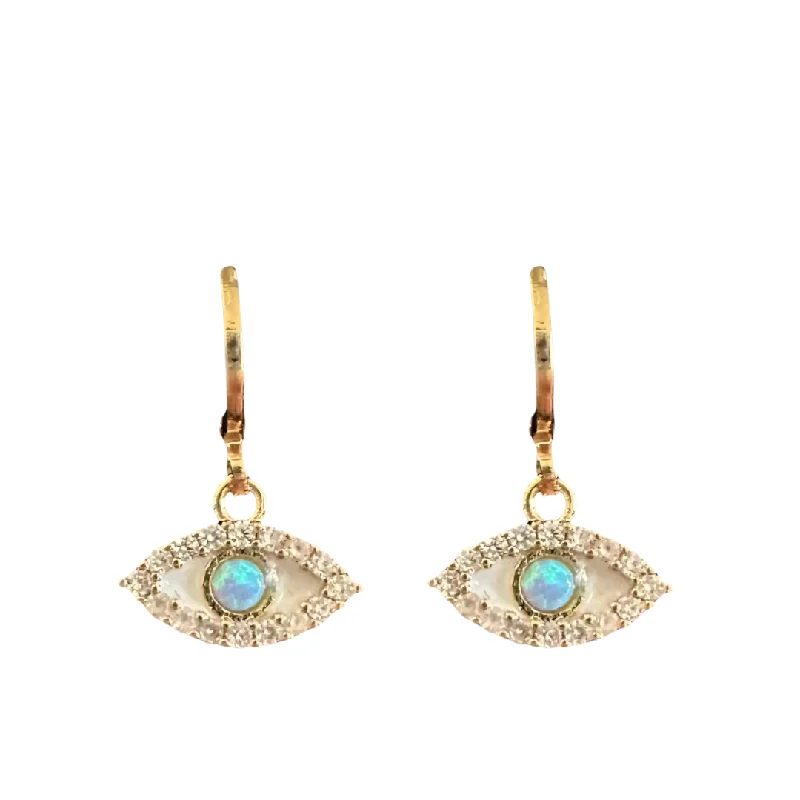 women's tassel earrings-Opal Evil Eye Huggies