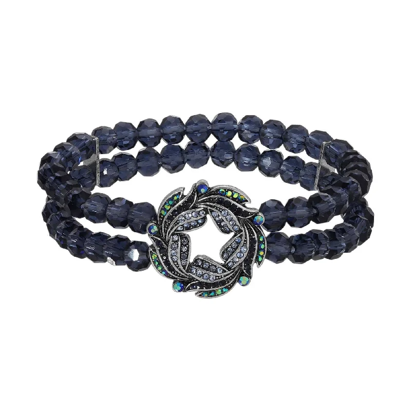 women's tanzanite bracelets-Regency Giovane Iridescent AB Crystal  & Blue Stone Wreath Stretch Bracelet