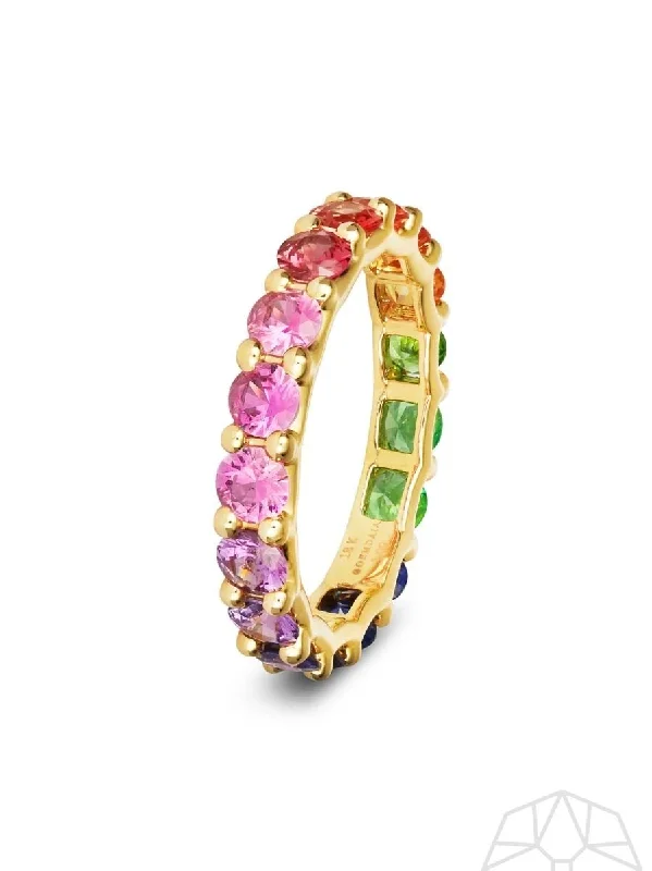 women’s eternity rings-Rainbow Sapphire Chunky Gradient 18K Gold Ring