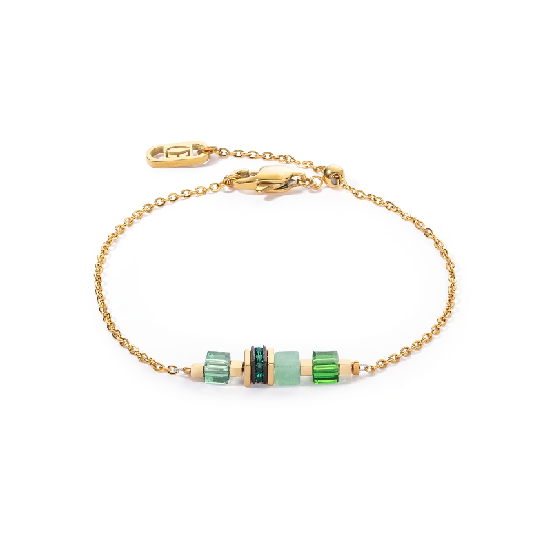 women's ethnic bracelets-Bracelet Mini Cubes & Chain gold-green