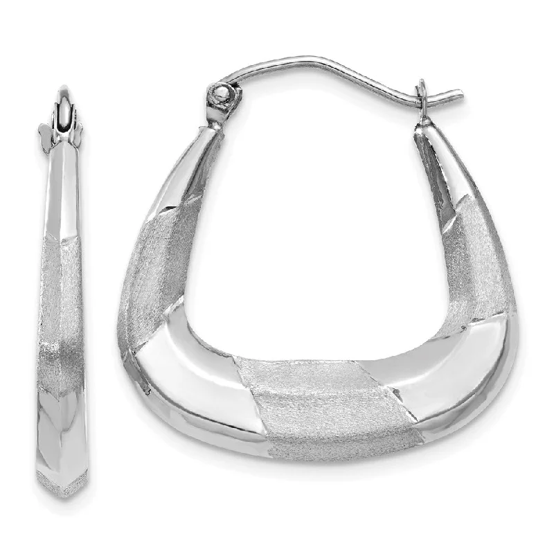 women's three-stone earrings-4 x 23mm 14k White Gold Polished, Satin and D/C Striped Creole Hoops