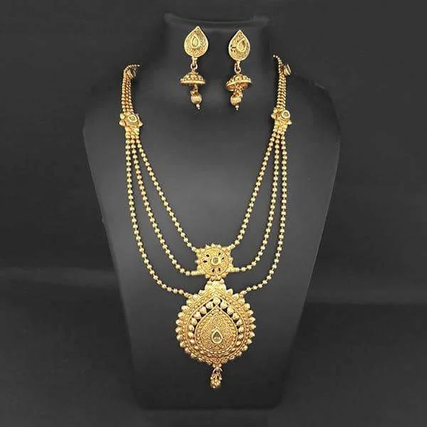 women’s statement crystal necklaces-Kriaa Gold Plated Brown Kundan Necklace Set - 1109856