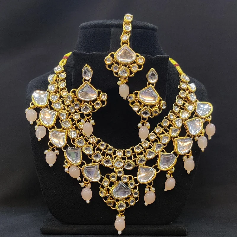 women’s layered silver necklaces-Pooja Bangles Gold Plated Kundan Stone Necklace Set