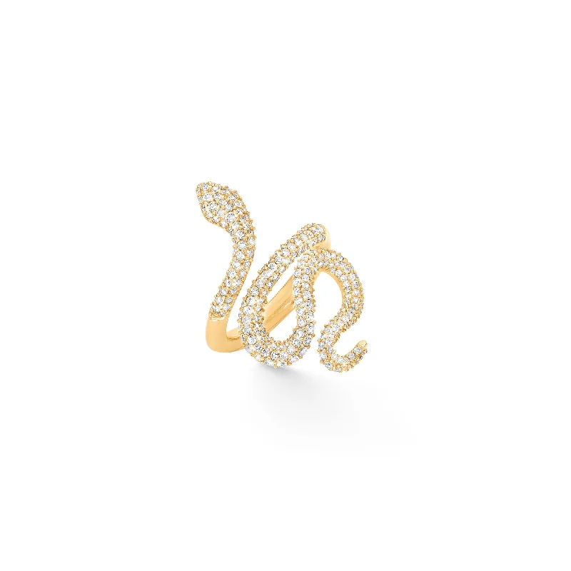 women’s gold-plated rings-Medium Snakes Pavé 18K Gold Ring w. Diamonds