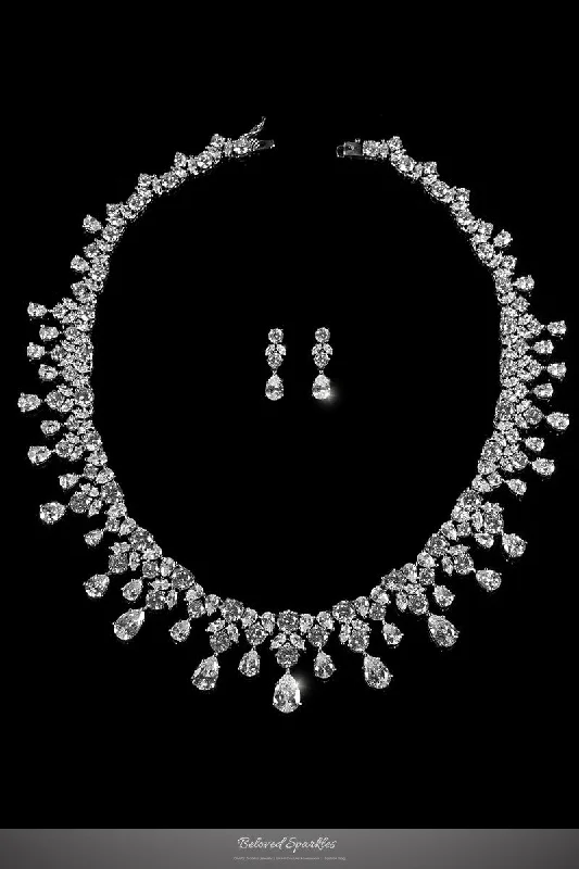 women’s eternity necklaces-Drina Vintage Luxury Necklace Set | 80 Carat | Cubic Zirconia | Silver