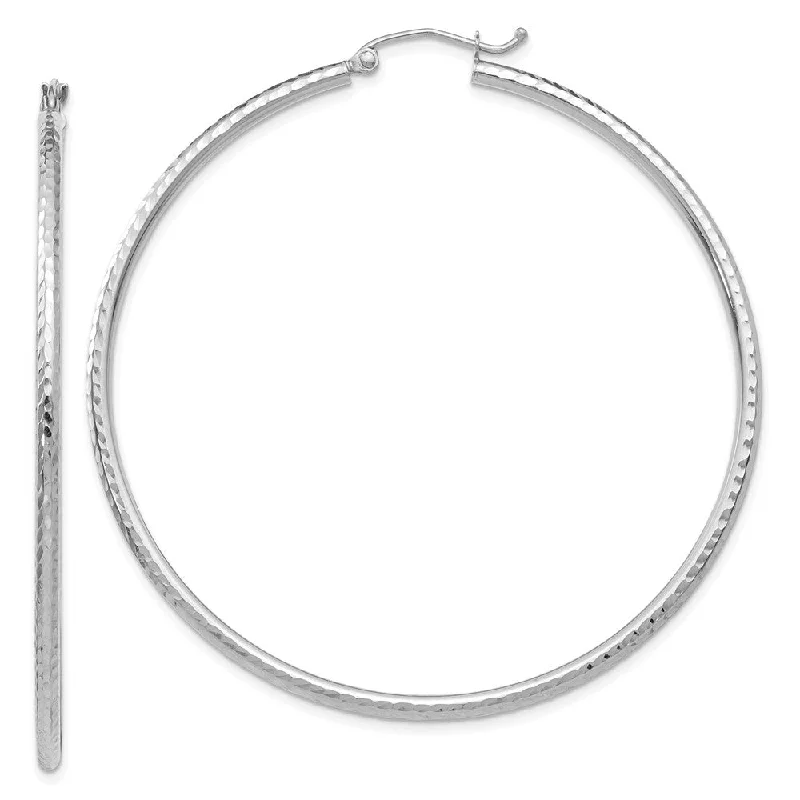 women's ear cuff earrings-2mm, 14k White Gold Diamond-cut Hoops, 55mm (2 1/8 Inch)