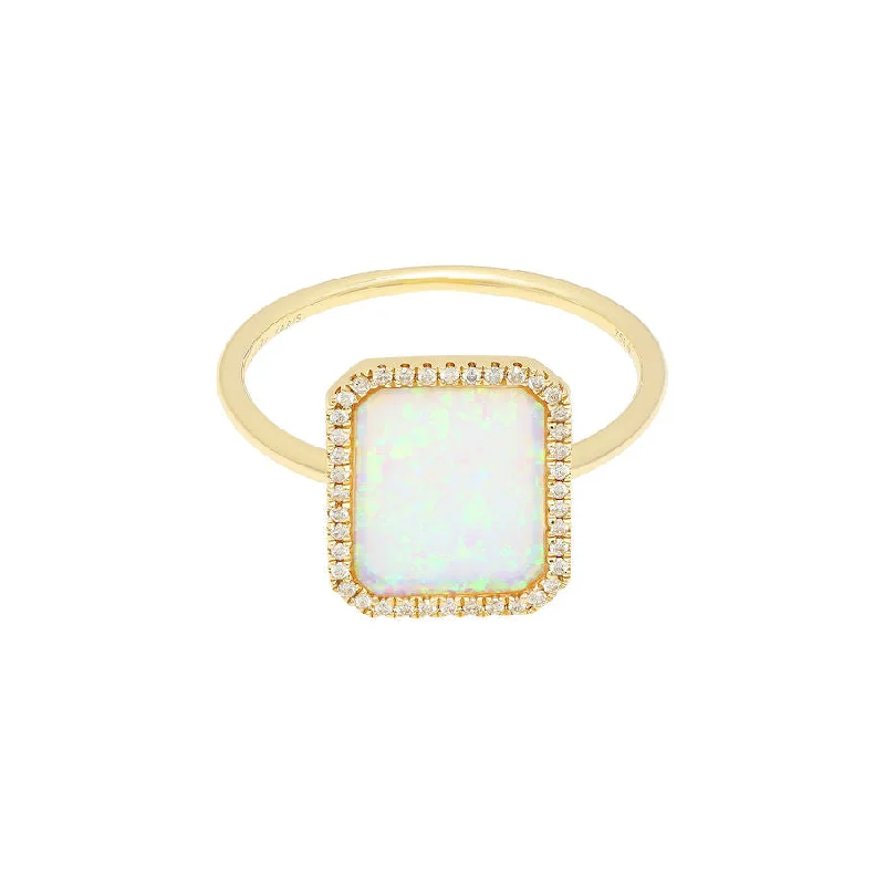 women’s moonstone engagement rings-Bague Semi Precious 18K Gold Ring w. White Opal & Diamonds