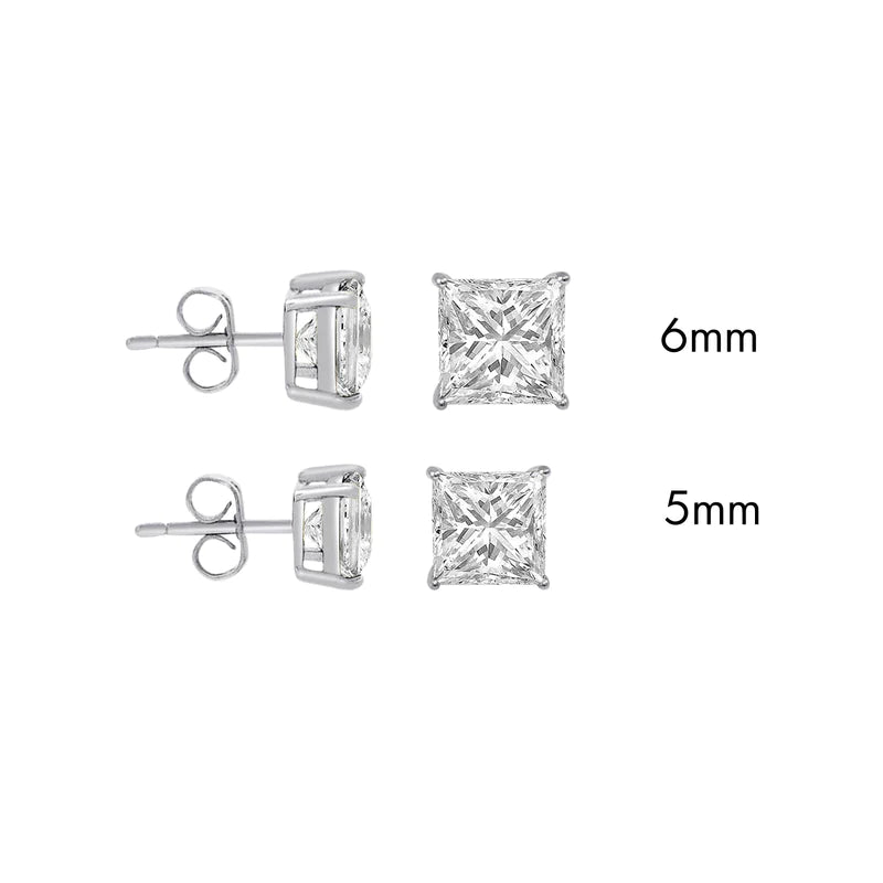 women's large hoop earrings-Sterling Silver 925 Rhodium Plated Moissanite Stone Square Push Back Earring