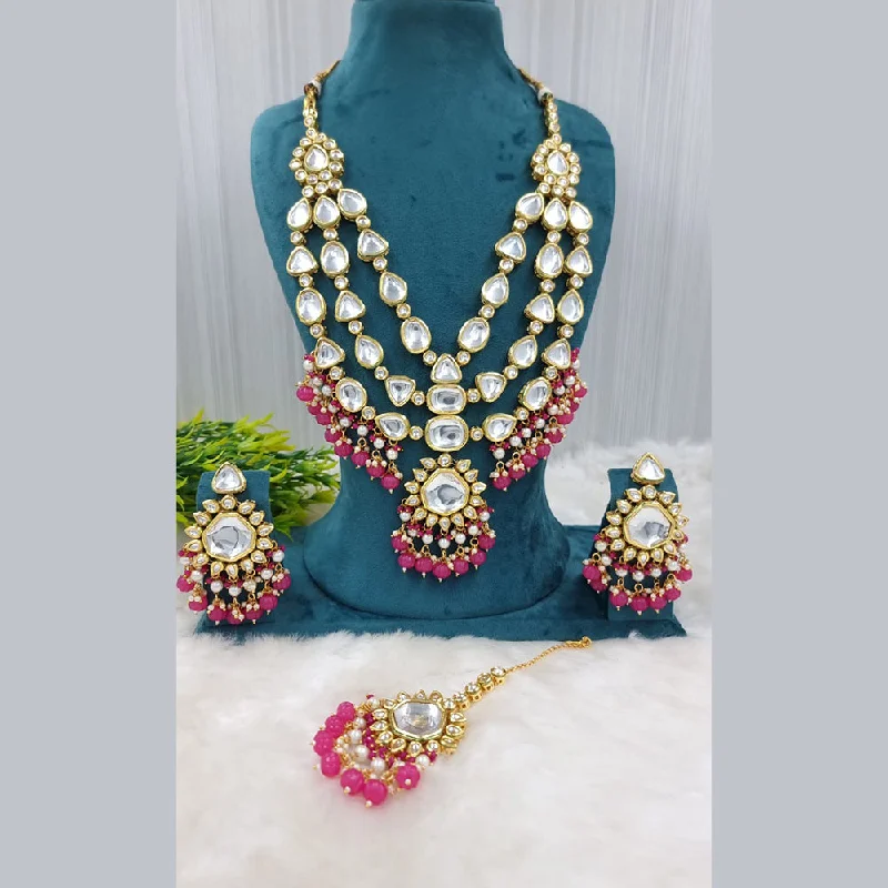 women’s silver necklaces-JCM Gold Plated Kundan Stone Necklace Set