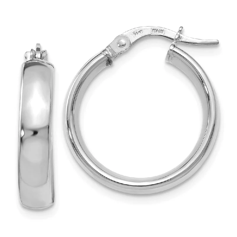 women's acrylic earrings-4mm x 19mm (3/4 Inch) Polished 14k White Gold Domed Round Tube Hoops