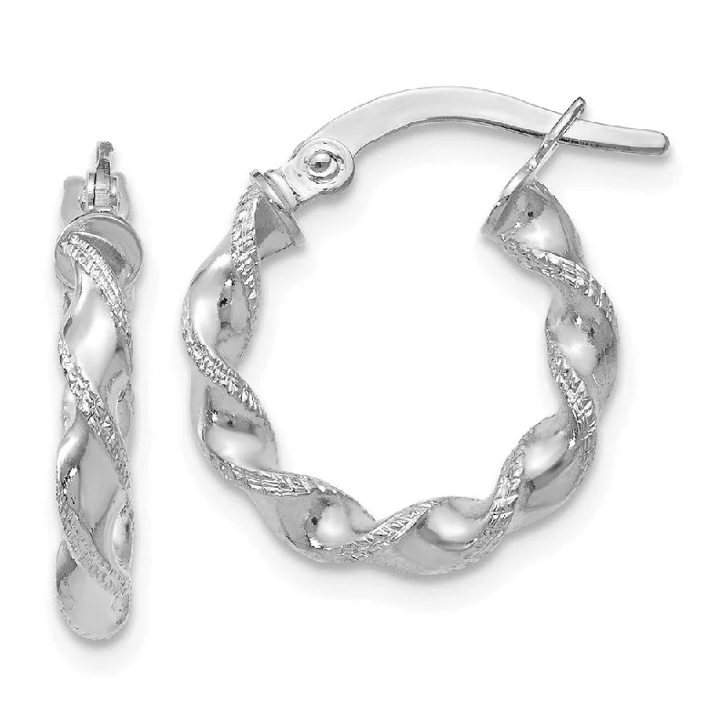 women's layered earrings-2.5mm 10k White Gold Polished & Textured Twisted Hoops, 15mm