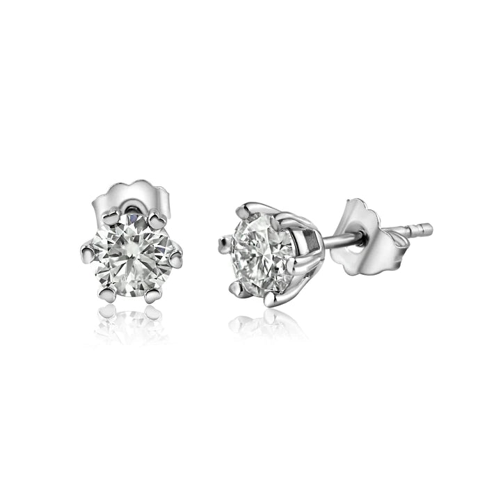 women's crystal earrings-Silver 925 Moissanite 0.5 Carat 6mm Round Push Back Earring