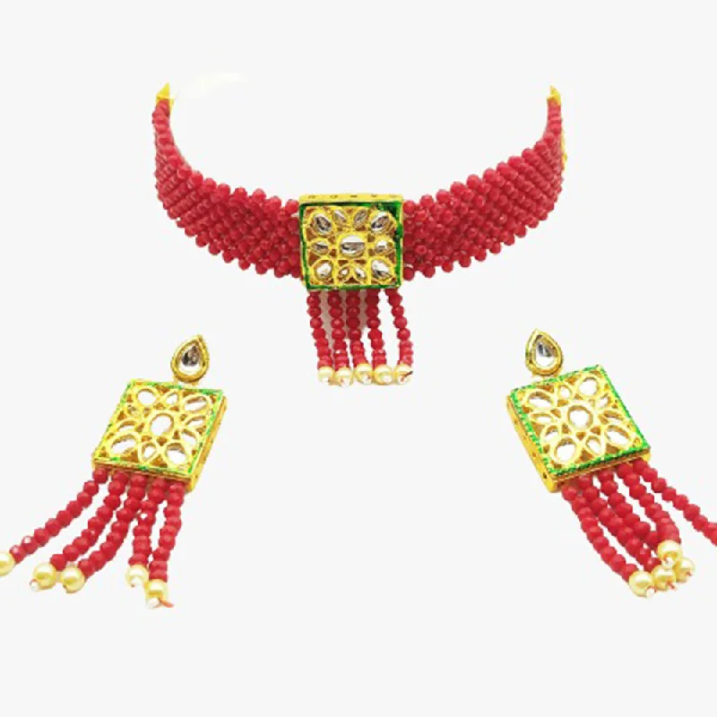 women’s gold statement necklaces-Shree Jai Sai Art Choker Gold Plated Beads Necklace Set