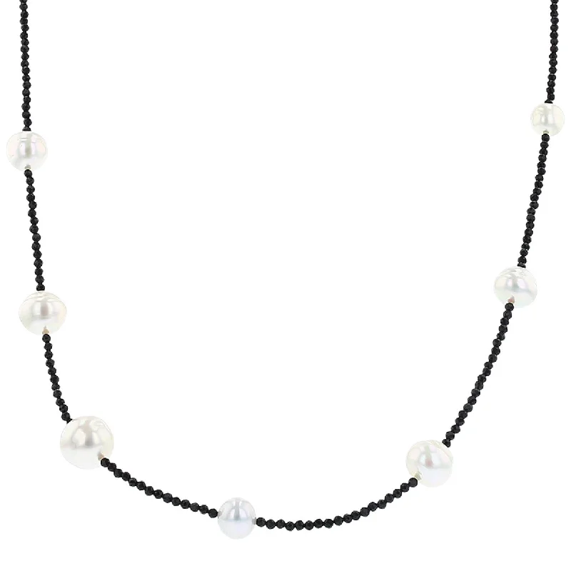 women’s gold and diamond necklaces-Black Spinel and White South Sea Pearl Necklace