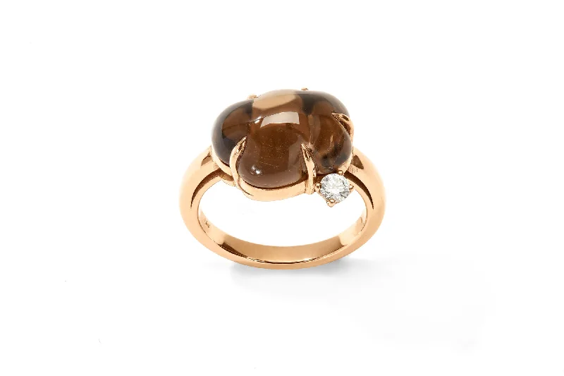 women’s three-stone rings-Cloud 18K Rosegold Ring w. Smokey Quartz & Diamond