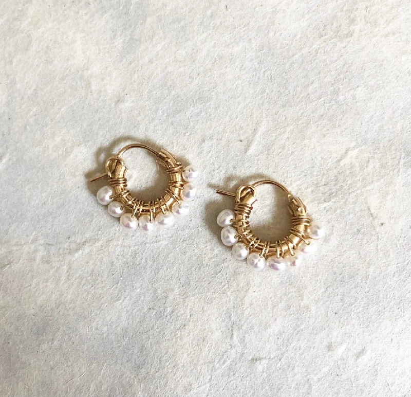 women's handcrafted earrings-Mini pearl huggies