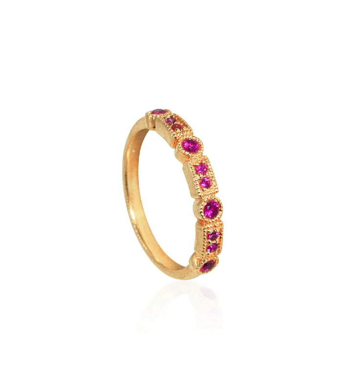 women’s fine jewelry rings-Trine Ji Hot Pink 14K Gold Ring w. Sapphires