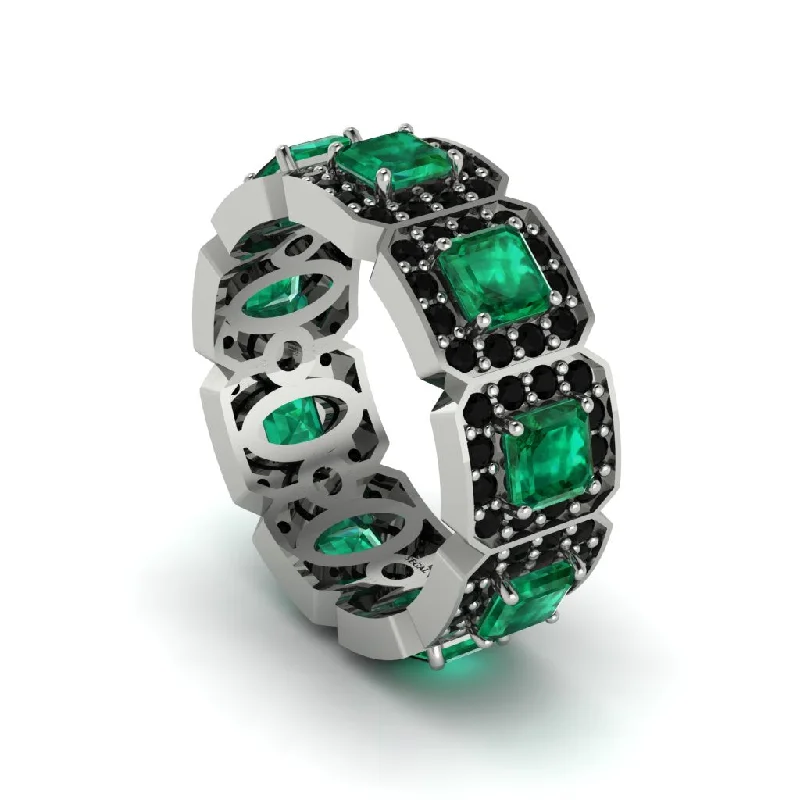 women's cushion cut engagement rings-Emerald-Cut Emerald Eternity Wedding Ring - Fatima No. 36