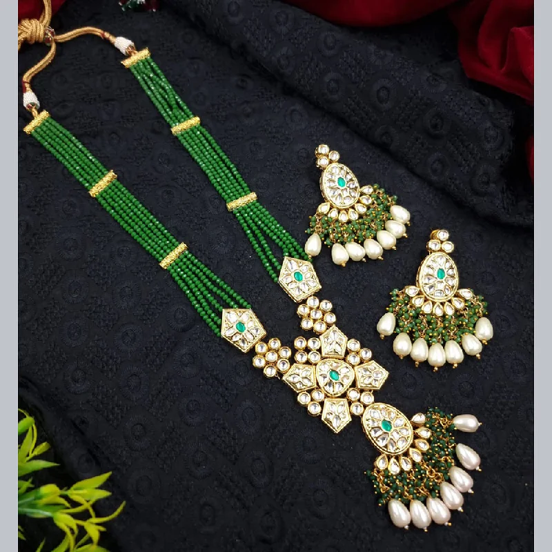 women’s necklaces-JCM Gold Plated Kundan Stone Long Necklace Set