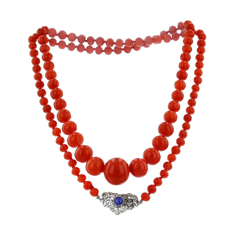 women’s pearl drop necklaces-Buccellati Coral Bead and Sapphire Necklace