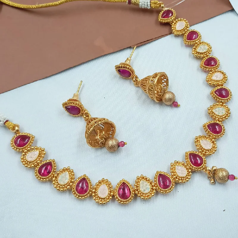 women’s statement crystal necklaces-Padmawati Bangles Gold Plated Pota Stone And Meenakari Necklace Set