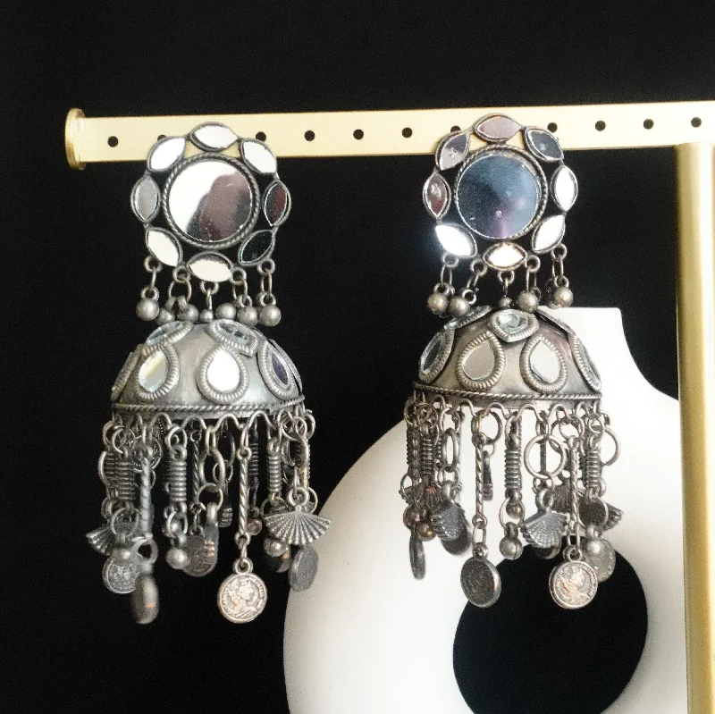 women's geometric earrings-Full mirror jhumka