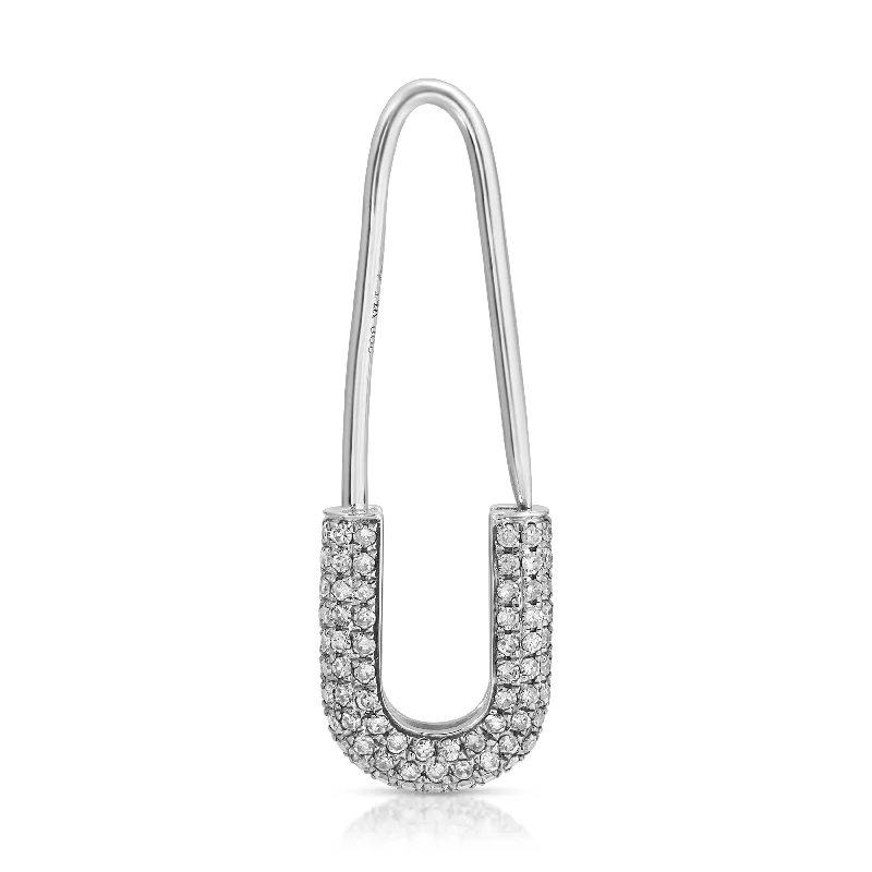 women's layered earrings-Pave Diamond Safety Pin Earring