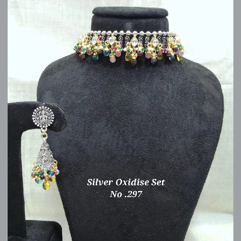 women’s silver and gold necklaces-Jyoti Arts Oxidised Plated Choker Necklace Set