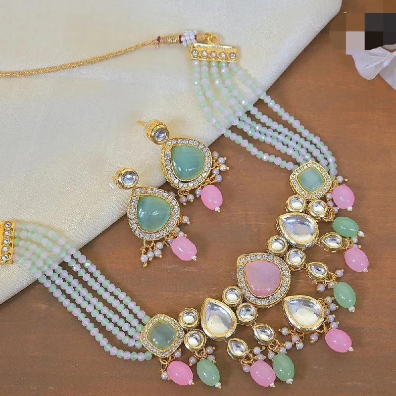 women’s diamond necklace sets-Manisha Jewellery Gold Plated Kundan & Beads Choker Necklace Set