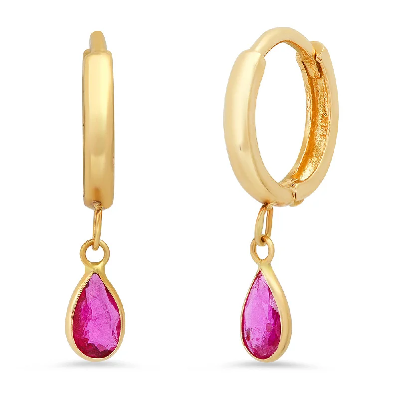 women's baroque pearl earrings-Ruby tear drop huggies