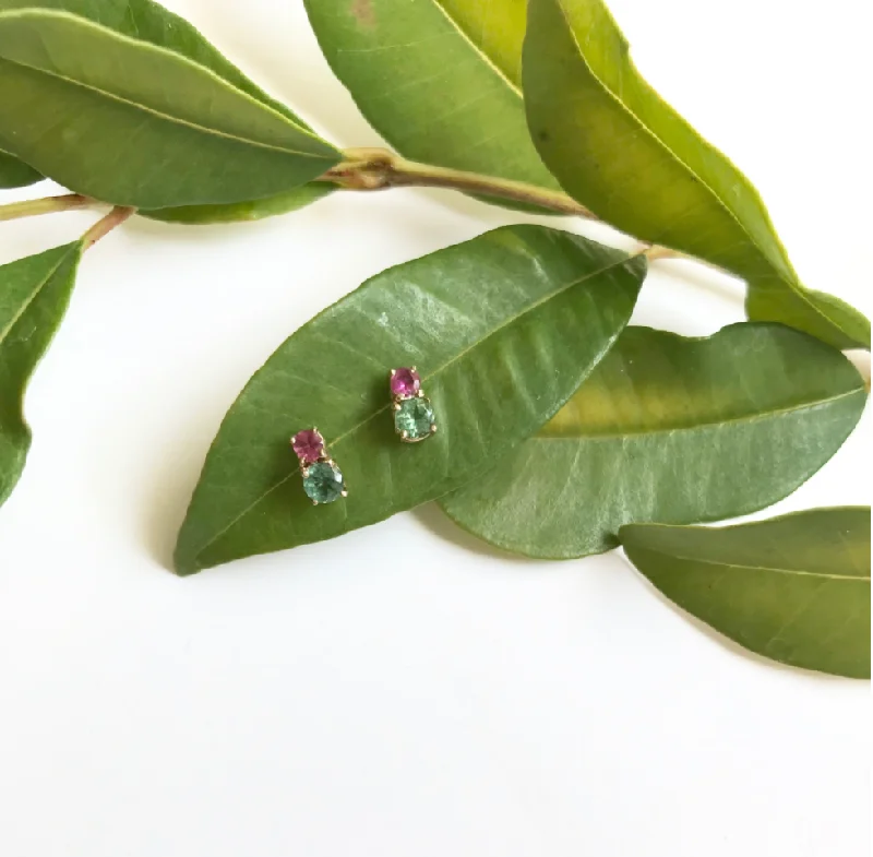 women's resin earrings-Watermelon Tourmaline studs