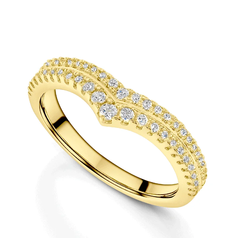 women's bezel setting engagement rings-18ct Yellow Gold V Shaped Double Row Diamond Set Wedding Ring