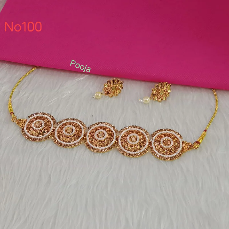 women’s romantic pendant necklaces-Pooja Bangles Gold Plated Choker Necklace Set