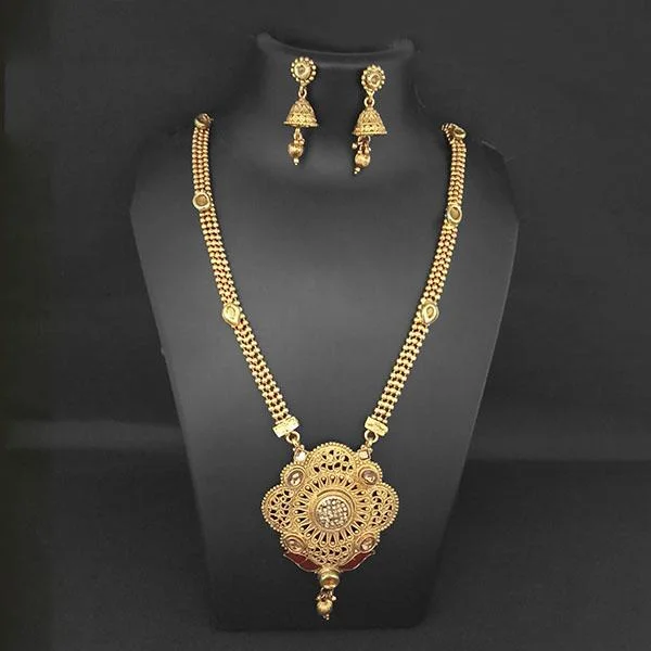 women’s butterfly pendant necklaces-Kriaa Gold Plated Brown Austrian Stone And Kundan Necklace Set - 1109855A