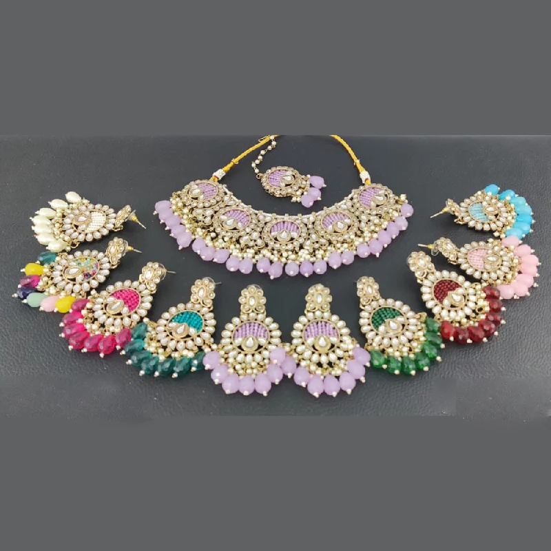 women’s chain necklaces-Rani Sati Jewels Gold Plated Kundan Necklace Set