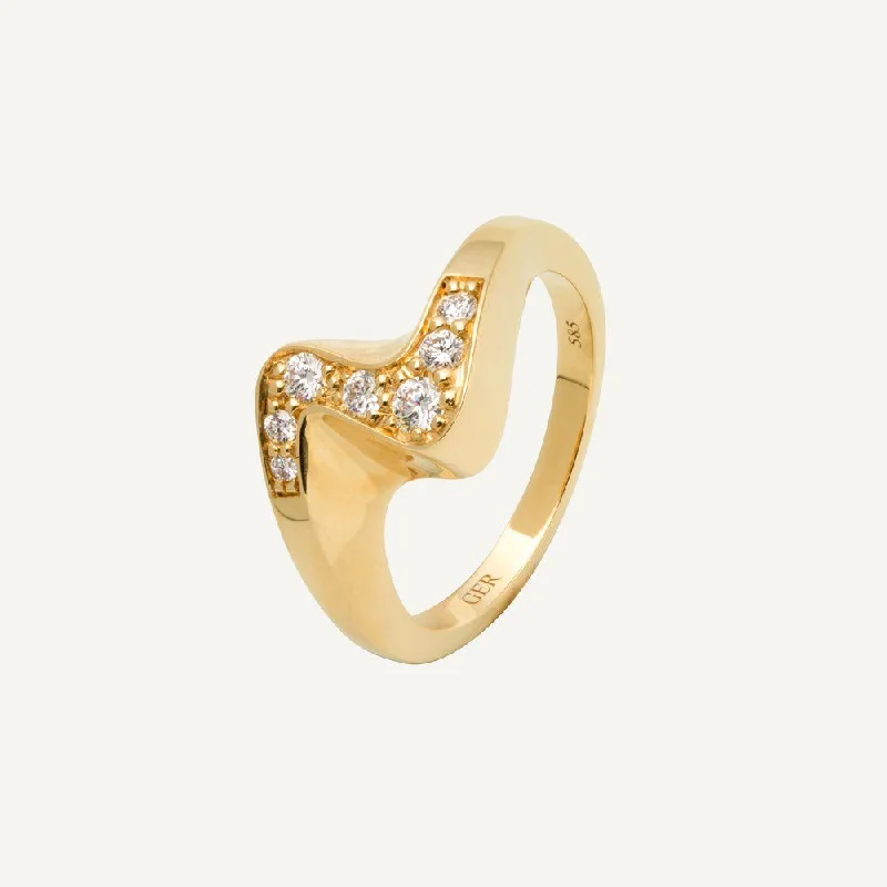 women’s diamond solitaire rings-Wave 14K Gold Ring w. Diamonds