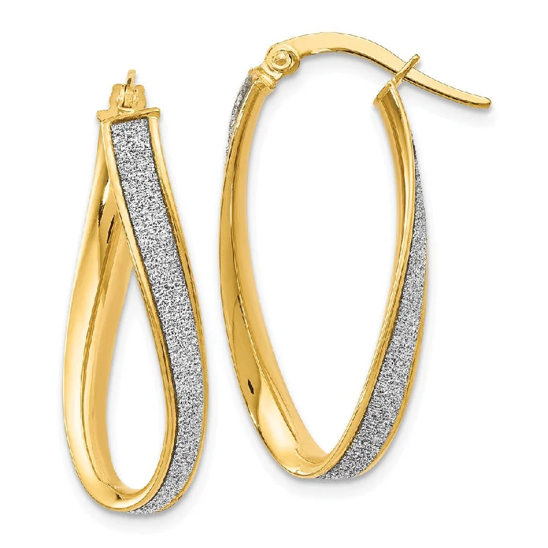 women's geometric earrings-3.75mm Glitter Infused Oval Twist Hoops in 14k Yellow Gold, 28mm