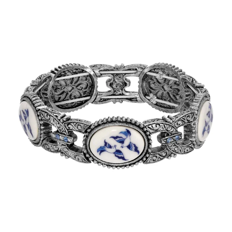 women's wrap bracelets-1928 Jewelry Blue Willow Light Sapphire Crystal Stretch Bracelet