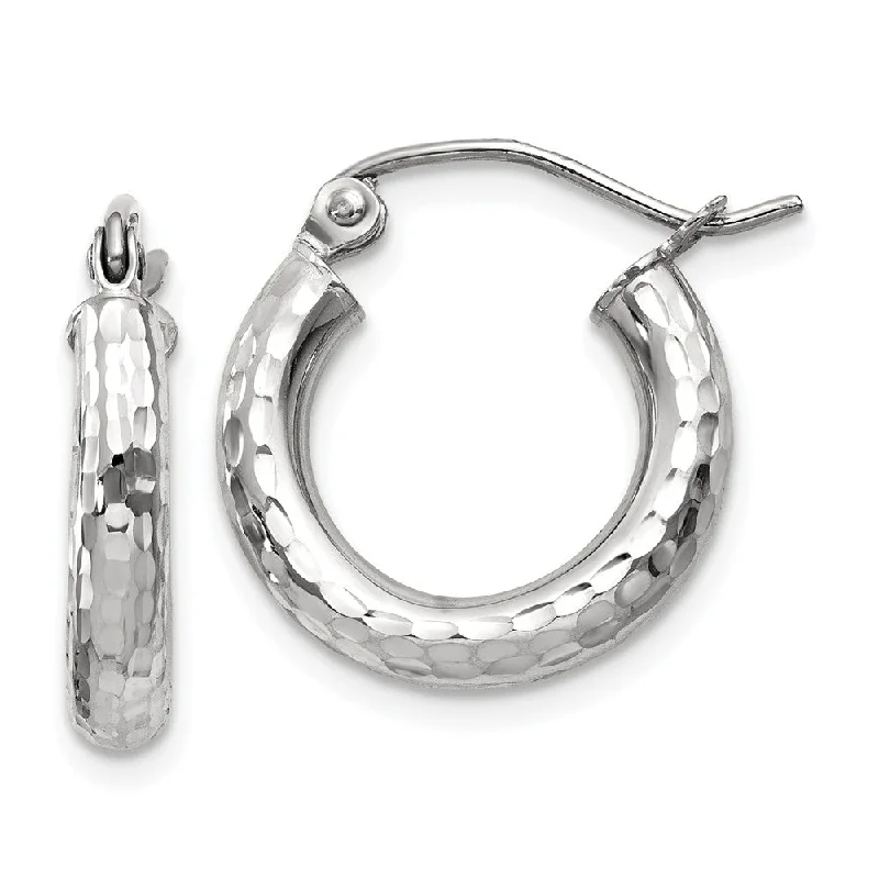 women's 925 sterling silver earrings-3mm, 14k White Gold Diamond-cut Hoops, 15mm (9/16 Inch)