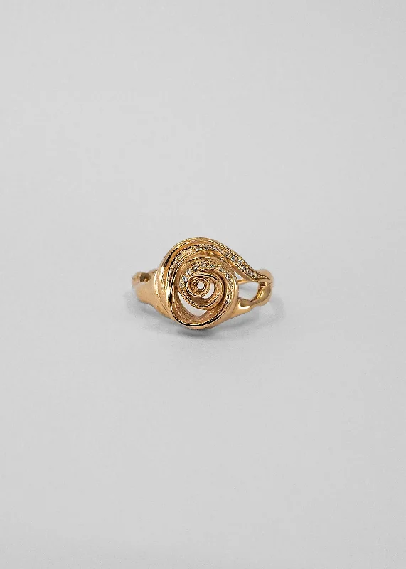 women’s ruby rings-Cochlea 14K Gold Ring w. Pavé Diamonds