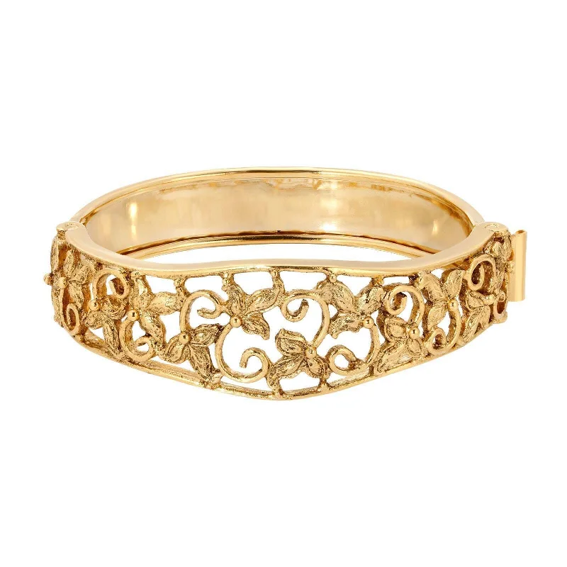 women's wellness bracelets-1928 Jewelry Gold Floral Hinge Bracelet