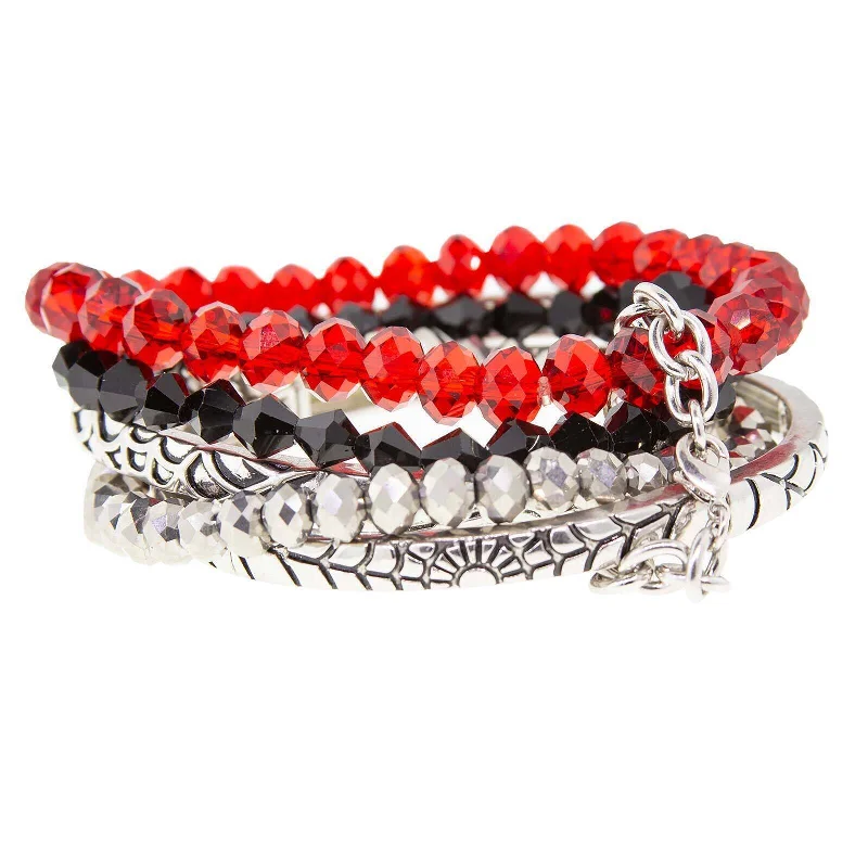 women's link bracelets-1928 Jewelry Red Black Grey  Beaded Stretch Multi Bracelets