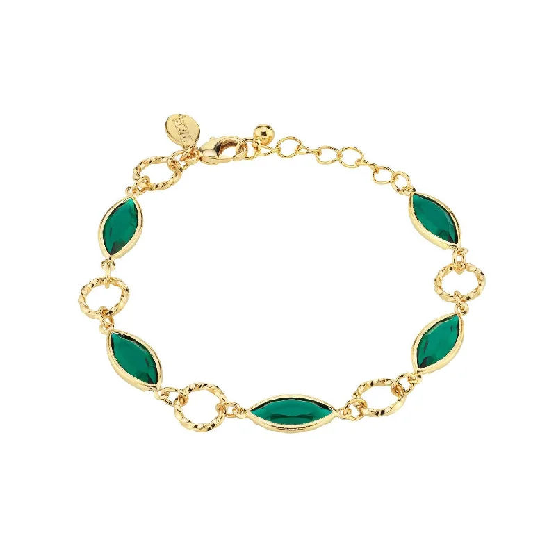 women's gold bracelets-1928 Jewelry Emerald Green Navette Austrian Crystal Channel Link Bracelet