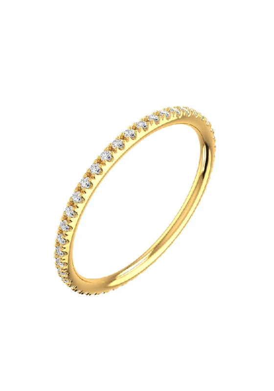 women’s emerald and diamond rings-Line Pavé 18K Gold Ring w. Lab-Grown Diamonds