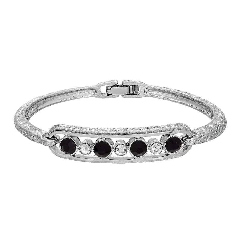 women's yoga bracelets-1928 Jewelry Slim Vine Textured Crystal Clasp Bracelet