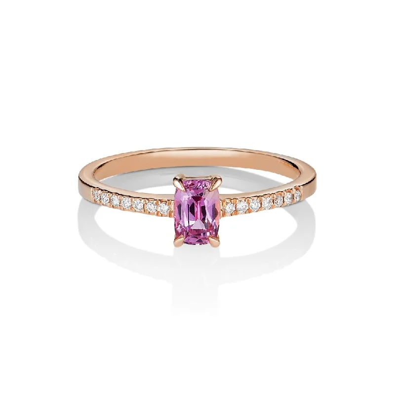 women’s halo rings-Digu Rosa 18K Rosegold Ring w. Diamonds & Sapphire