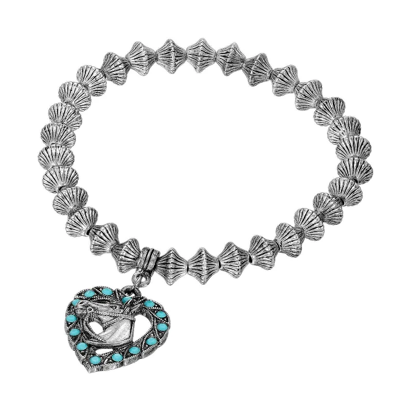 women's adjustable bracelets-1928 Jewelry Heart Horse Head Turquoise Crystal Lantern Bead Stretch Bracelet