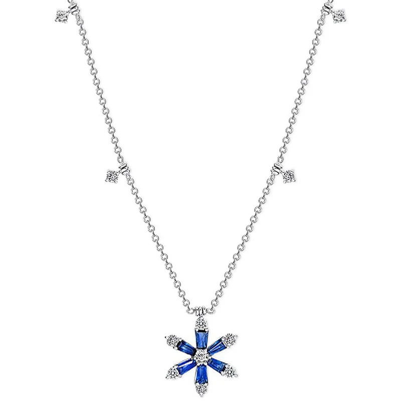 women’s diamond necklace sets-Blue Sapphire Necklace in 18K White Gold