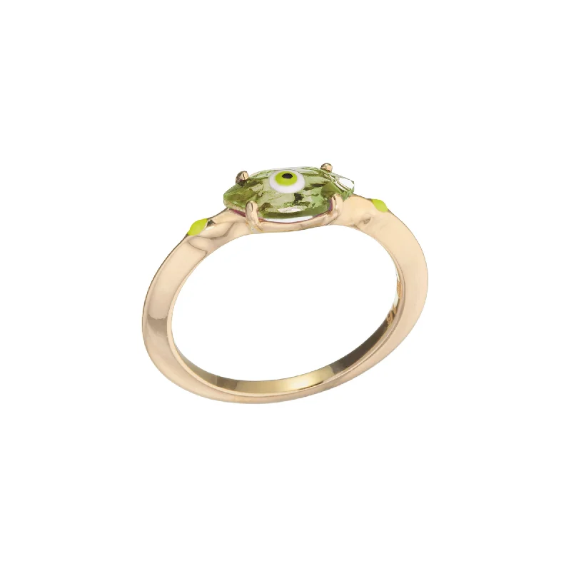 women’s custom rings-Big Eye 9K Gold Ring w. Peridot