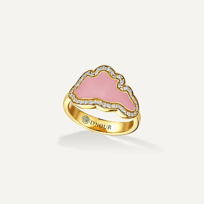 women’s anniversary rings-Allusia Love Pink Enamel 18K Gold Ring w. Diamonds